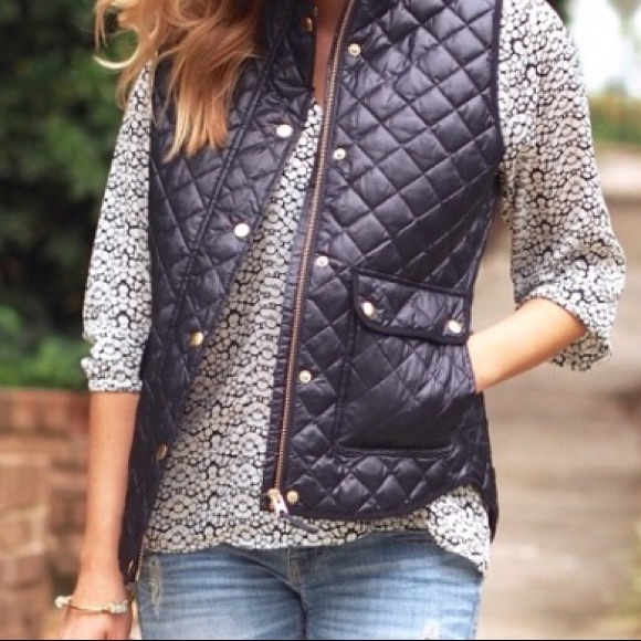 J Crew Shiny Quilted Field Vest Size Small Navy - Picture 1 of 6